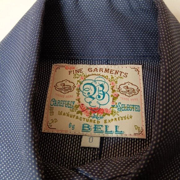 Fine Garments By Bell Alicia Size 0 Shirt Dress Military Navy Blue Polka Dot - Picture 11 of 12